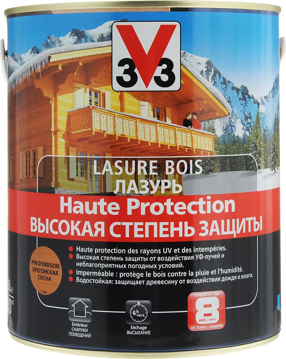 Лазурь V33 "Высокая степень защиты", цвет: сосна орегонская, 2,5 л 1