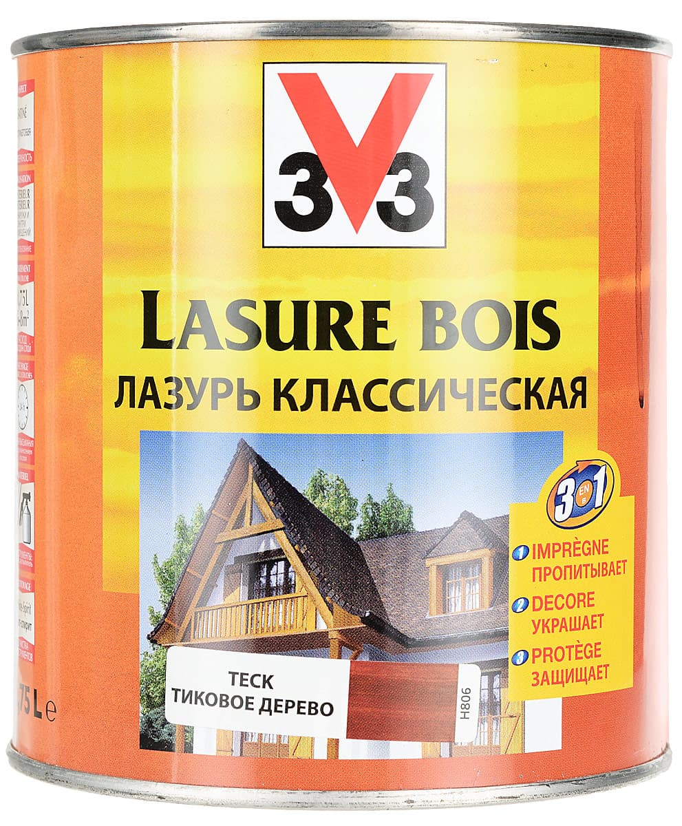 Лазурь V33 "Классическая", цвет: тиковое дерево, 0,75 л 3