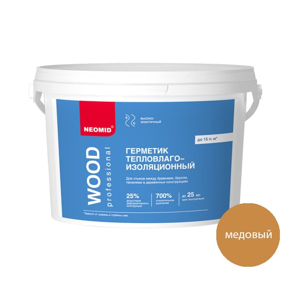 Неомид Герметик строительный Вуд профессионал "NEOMID Wood Professional" (3 кг.) ведро (МЕДОВЫЙ) 1