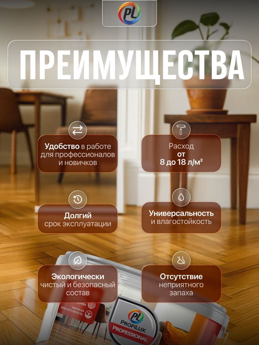 Лак паркетный акриловый Profilux Professional полуматовый 2,5 л. 2