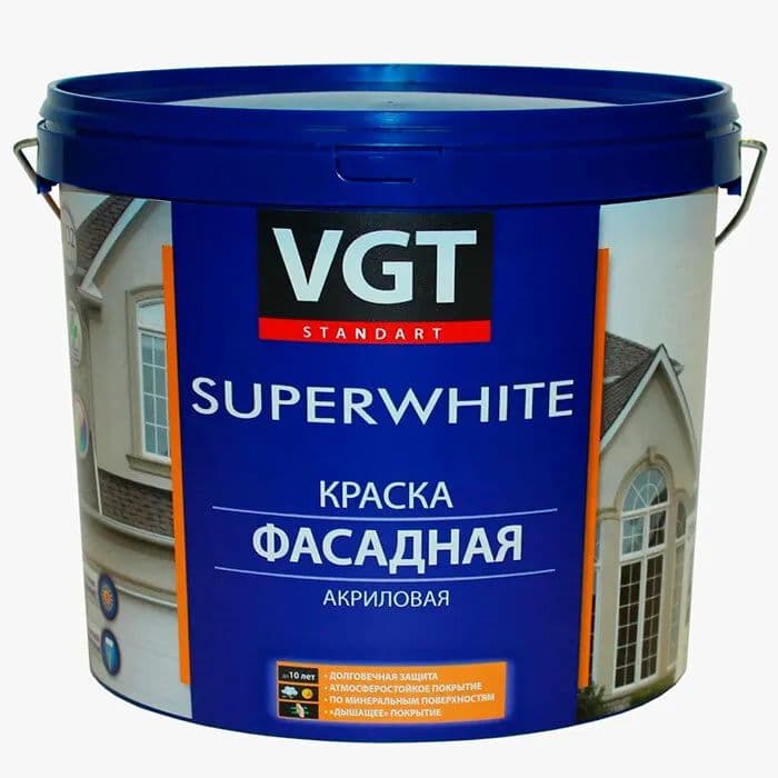 Краска фасадная VGT/ВГТ ВД-АК 1180, акриловая для наружных работ СУПЕРБЕЛАЯ 15 кг 1