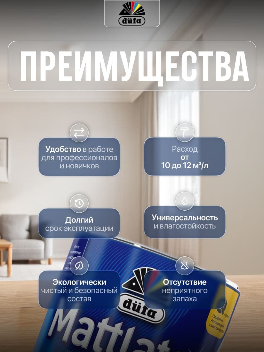 Краска для стен и потолков для влажных помещений латексная Dufa Mattlatex D100 матовая белая 0,9 л 2