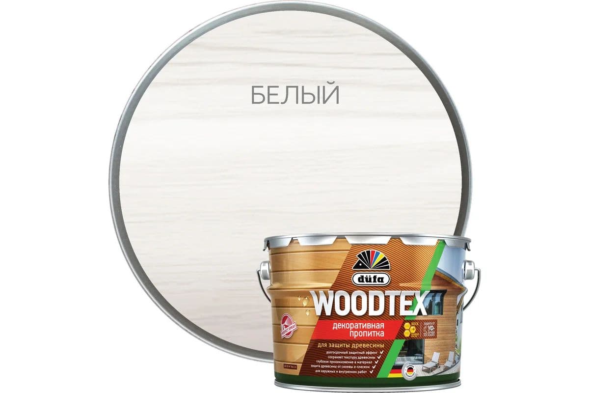 ДЮФА / Dufa пропитка декоративная для защиты древесины алкидная Dufa Woodtex белая (9л) 5