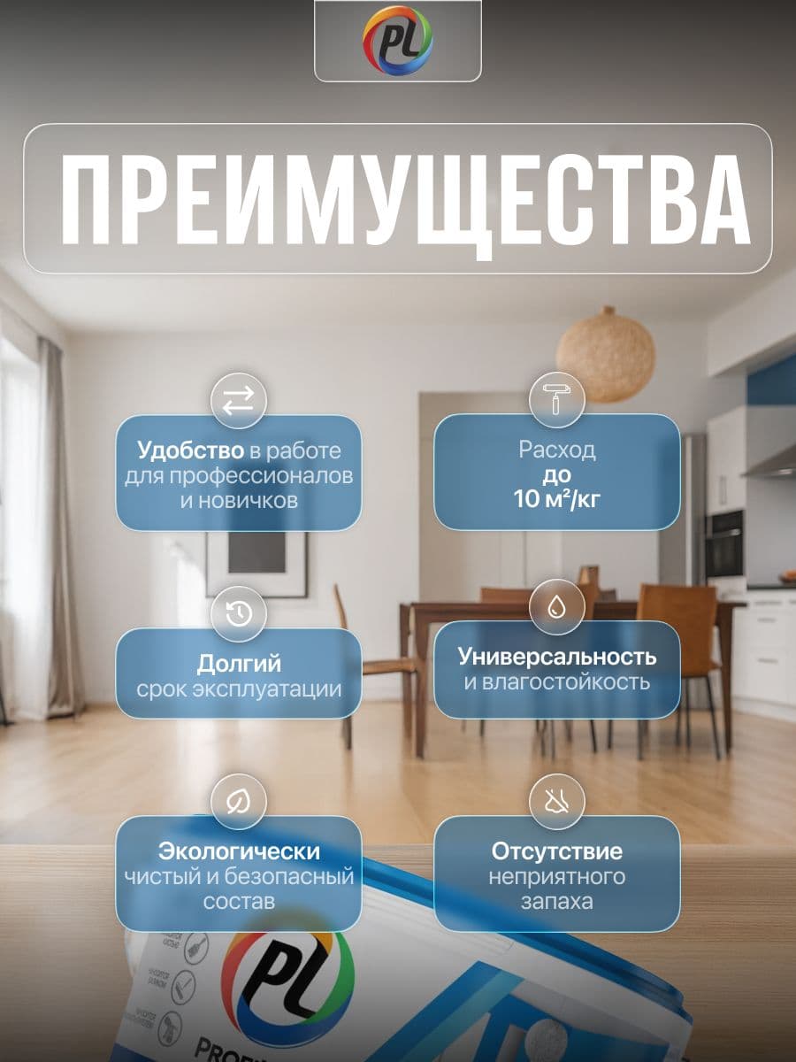 Краска для стен и потолков латексная Profilux ВД краска PL- 10L глубокоматовая белая 3 кг. 2