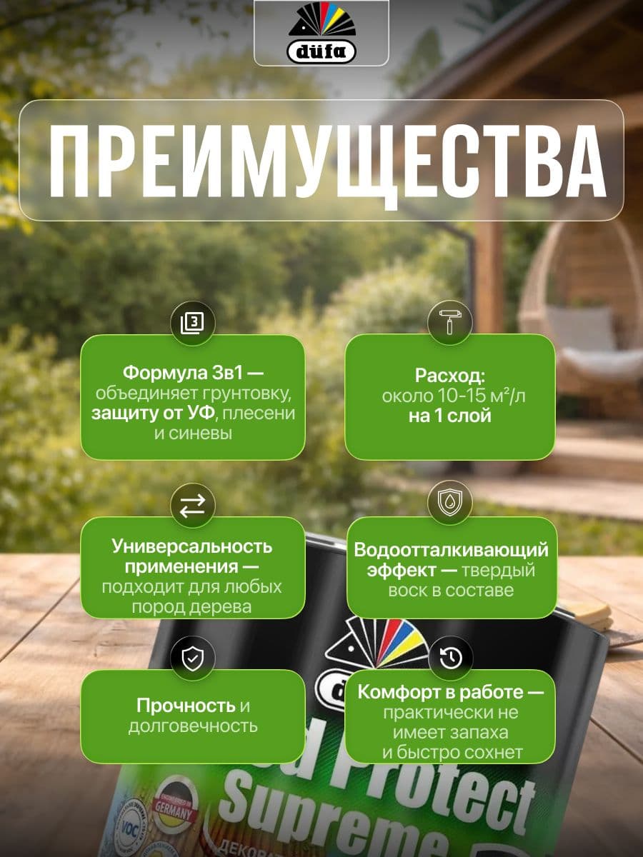 Пропитка декоративная для защиты древесины Dufa Wood Protect Supreme горная сосна 0,75 л 2