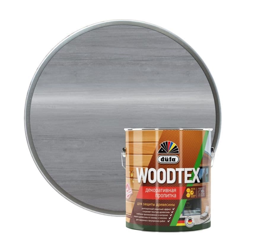 ДЮФА / Dufa пропитка декоративная для защиты древесины алкидная Dufa Woodtex серая (3л) 4