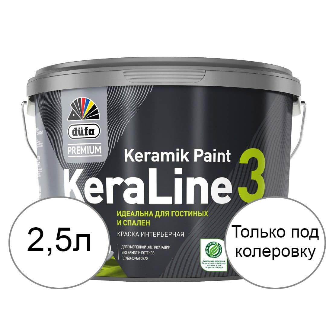 Краска для стен и потолков Dufa Premium KeraLine Keramik Paint 3 глубокоматовая прозрачная база 3 2,5 л. 1