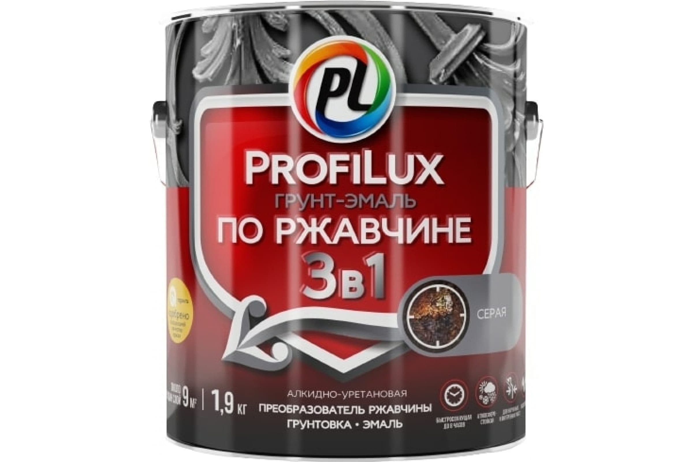 Грунт-эмаль на ржавчину 3 в 1 Profilux полуматовая серая 1,9 кг. 2