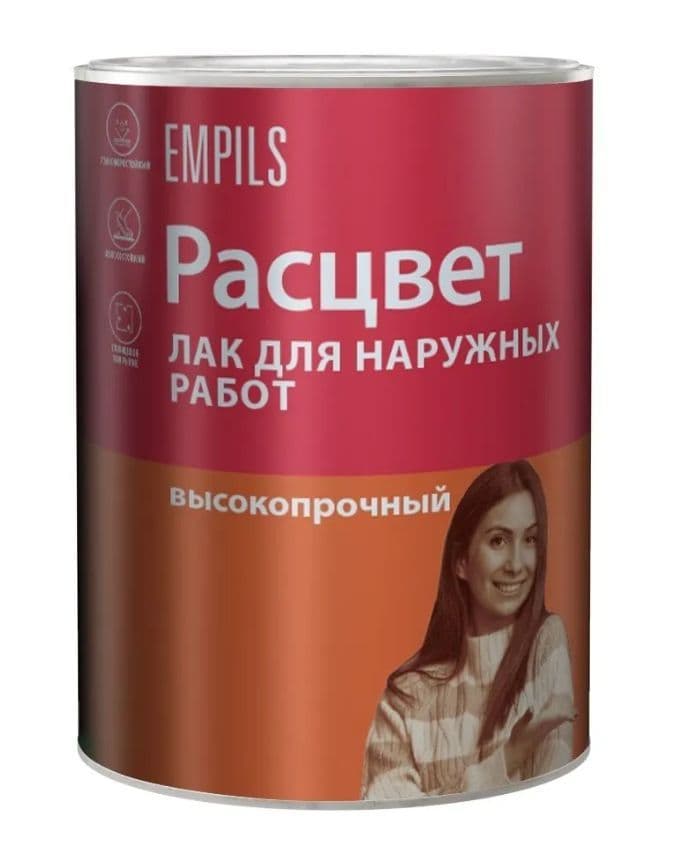 Лак для наружных работ алкидный высокопрочный Расцвет глянцевый 0,8 кг. 1