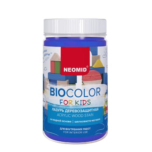 NEOMID Лазурь деревозащитная на водной основе Bio Color For Kids/ Био Колор для детских, синий (0,25 л) 2