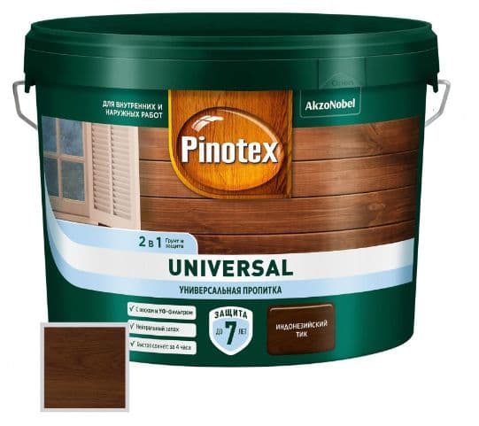 Пропитка защитная для дерева Pinotex Universal 2 в 1 индонезийский тик 9 л 2