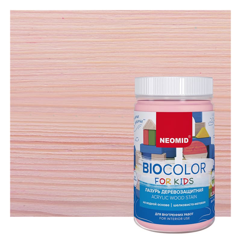 NEOMID Лазурь деревозащитная на водной основе Bio Color For Kids/ Био Колор для детских, розовый (0,25 л) 1