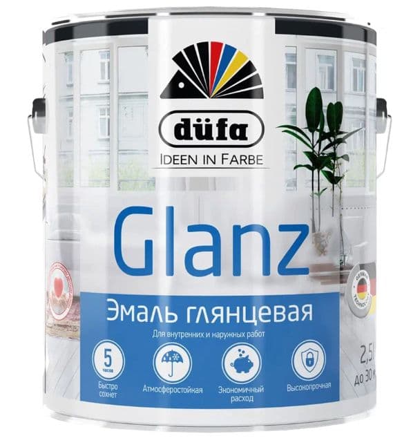 Эмаль для дерева и металла алкидная Dufa Retail Glanz глянцевая белая 2,5 л. 1