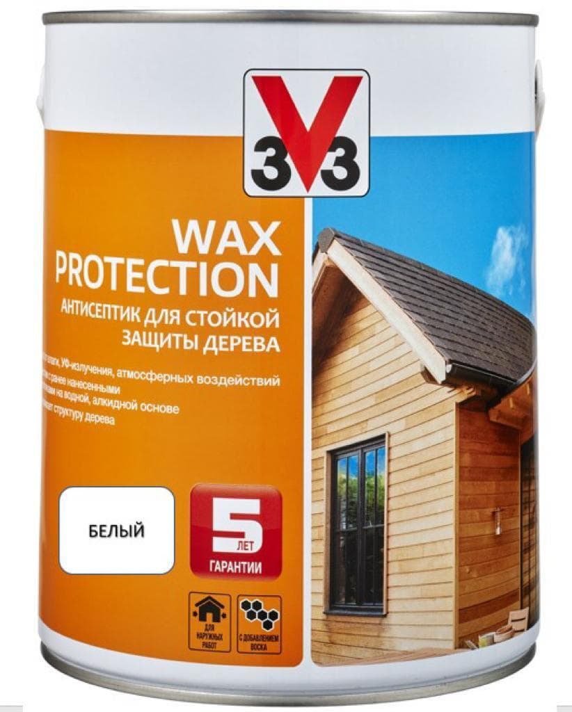 Антисептик для дерева V33 с добавлением воска WAX PROTECTION Белый 2,5 л 1