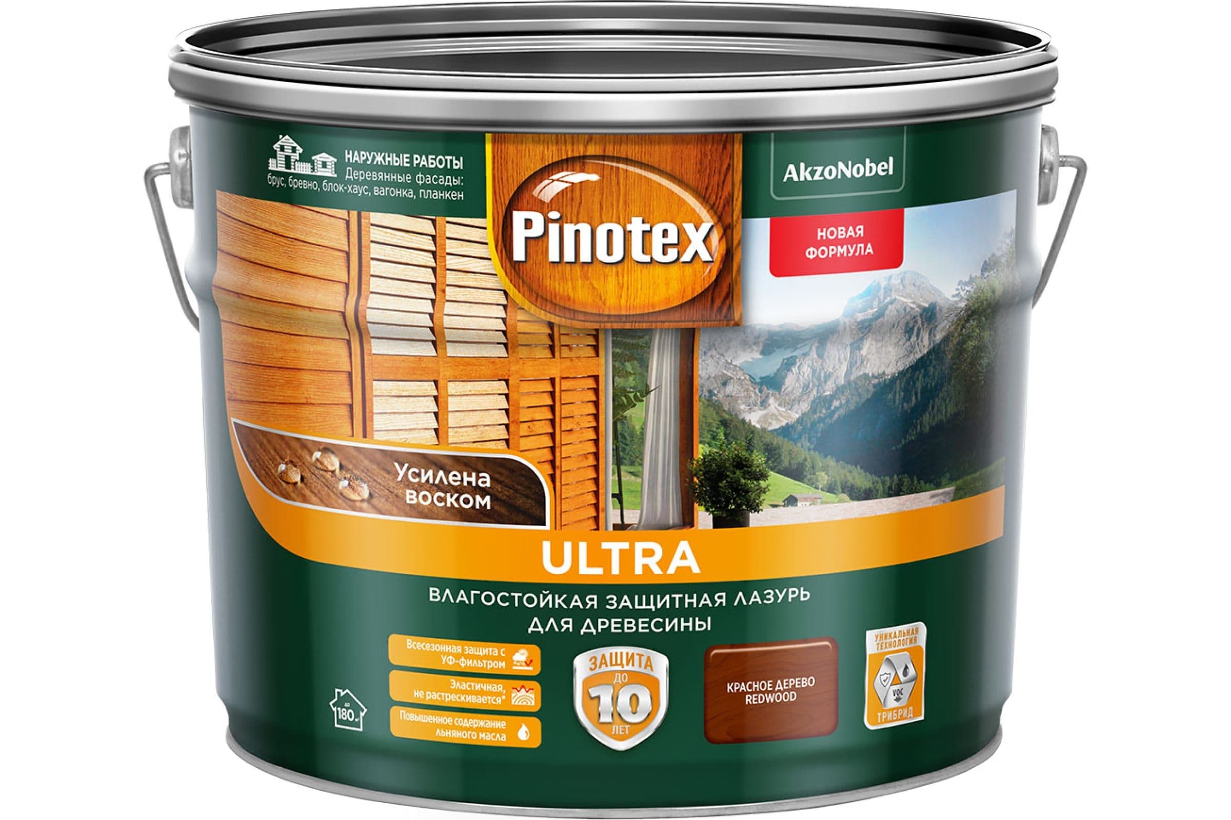 Пропитка декоративная для защиты древесины Pinotex Ultra AWB полуглянцевая красное дерево 9 л. 2