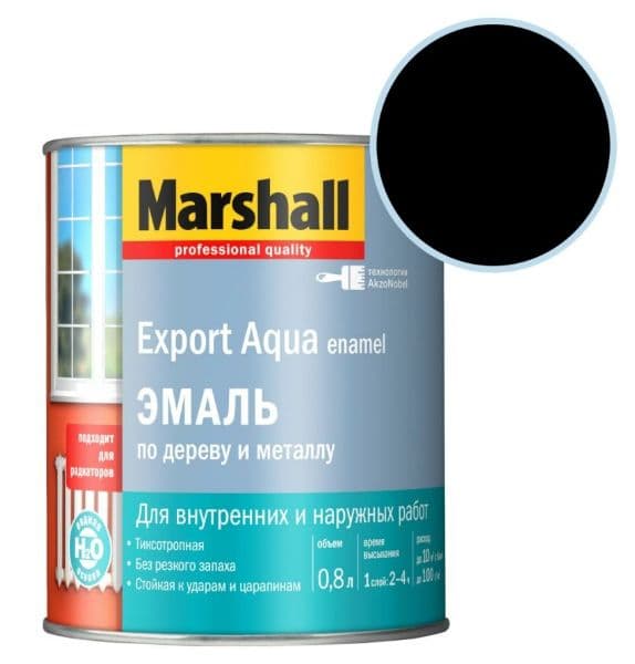 Эмаль для дерева и металла водная Marshall Export Aqua полуматовая черая 0,8 л. 1