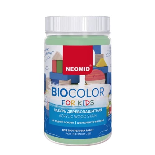 NEOMID Лазурь деревозащитная на водной основе Bio Color For Kids/ Био Колор для детских, мятный (0,25 л) 2