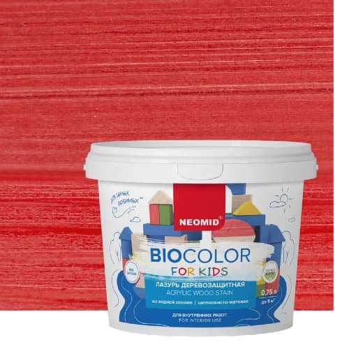 NEOMID Лазурь деревозащитная на водной основе Bio Color For Kids/ Био Колор для детских, красный (0,75л) 1