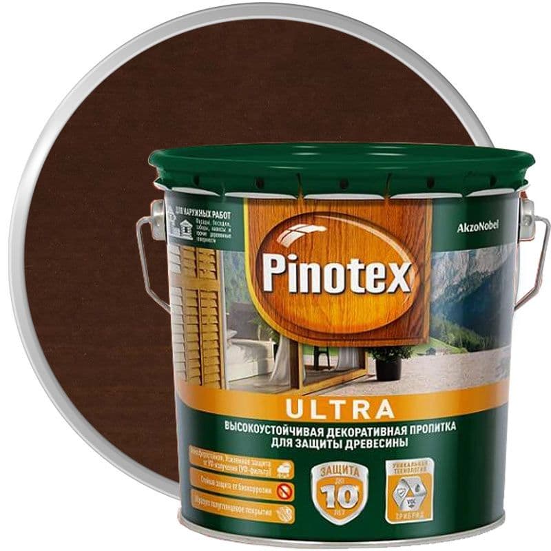 Пропитка декоративная для защиты древесины Pinotex Ultra AWB полуглянцевая ореховое дерево 10 л 1