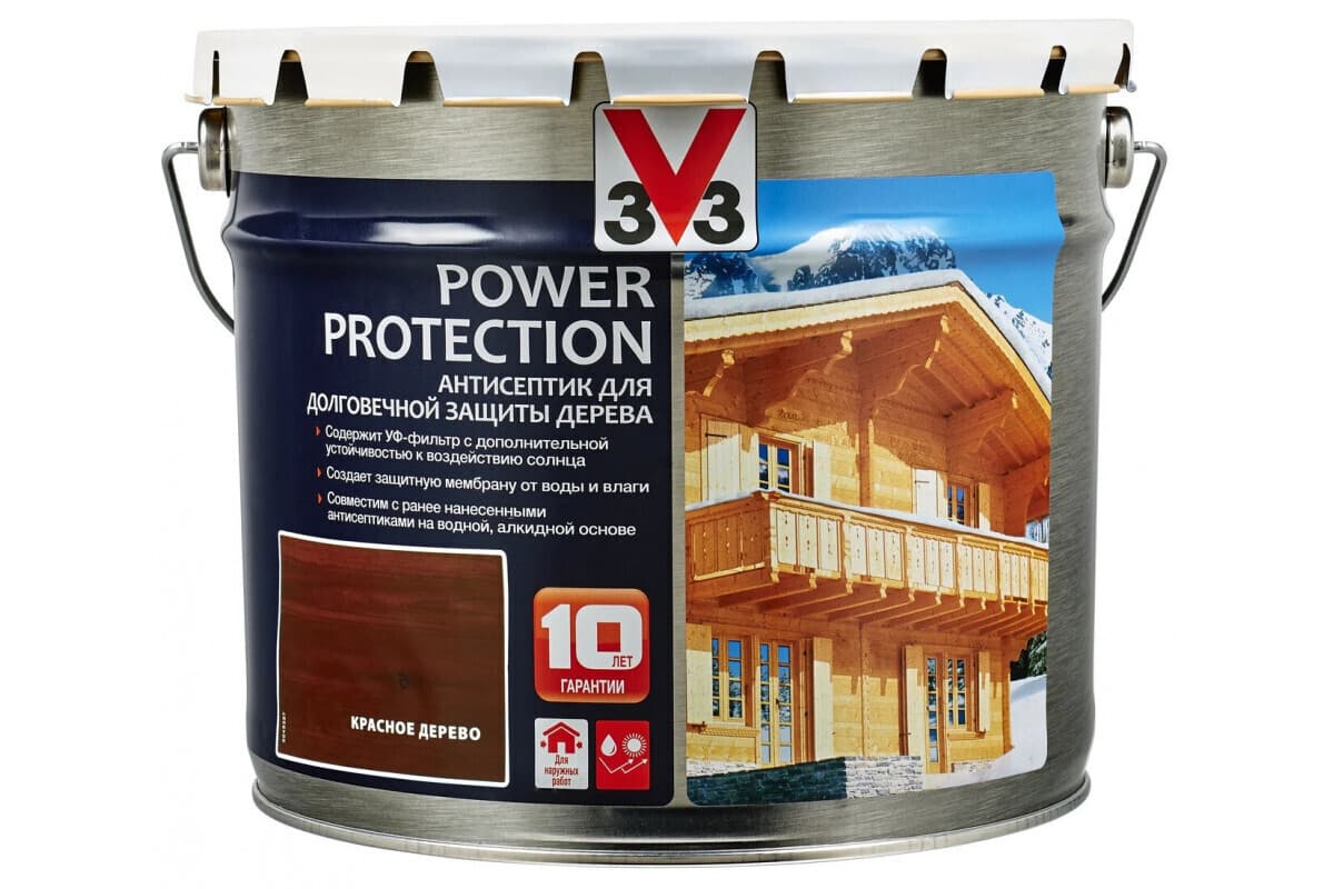Антисептик V33 для дерева POWER PROTECTION полуглянцевый Красное дерево 9л. 1