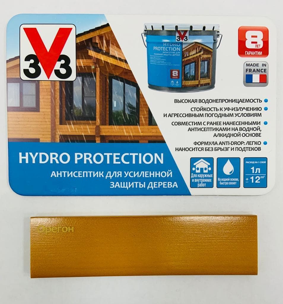 Антисептик V33 для дерева HYDRO PROTECTION полуглянцевый Орегон 0,9л. 2