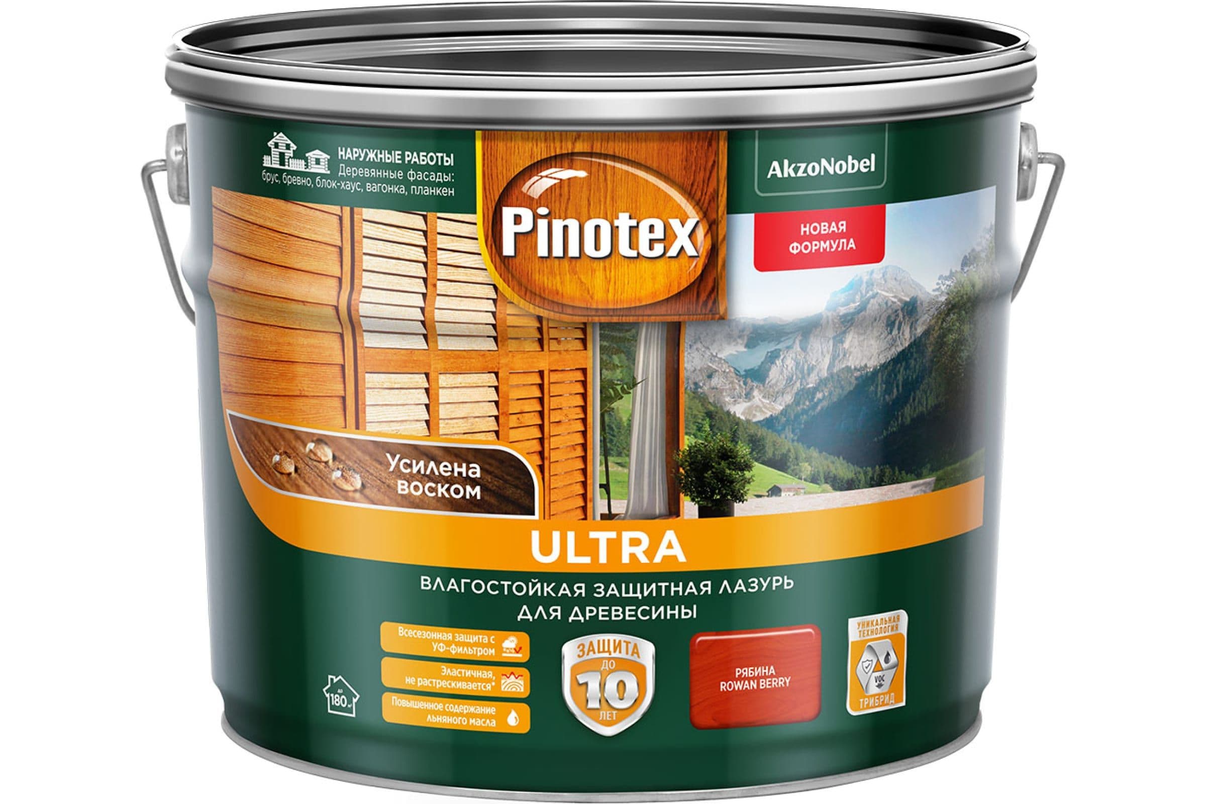 Пропитка декоративная для защиты древесины Pinotex Ultra AWB полуглянцевая рябина 9 л. 2