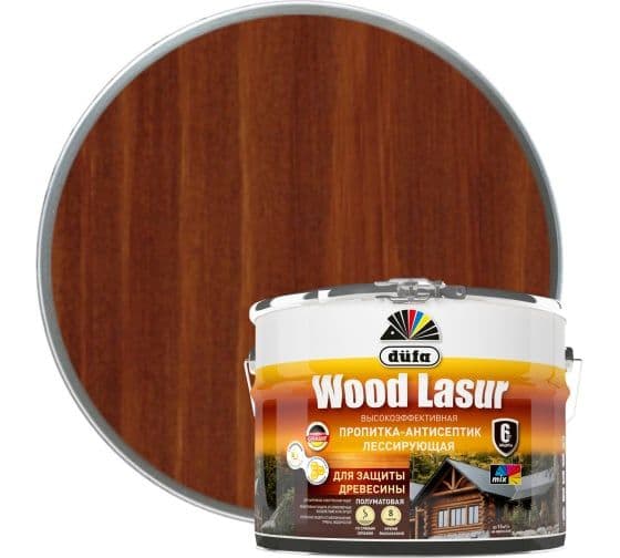 Пропитка-антисептик лессирующая для защиты древесины Dufa Wood Lazur махагон 9 л 1