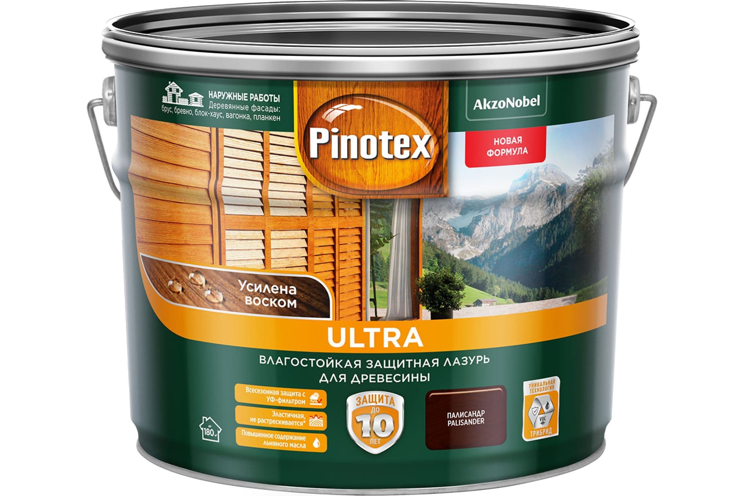 Пропитка декоративная для защиты древесины Pinotex Ultra AWB полуглянцевая палисандр 9 л. 2
