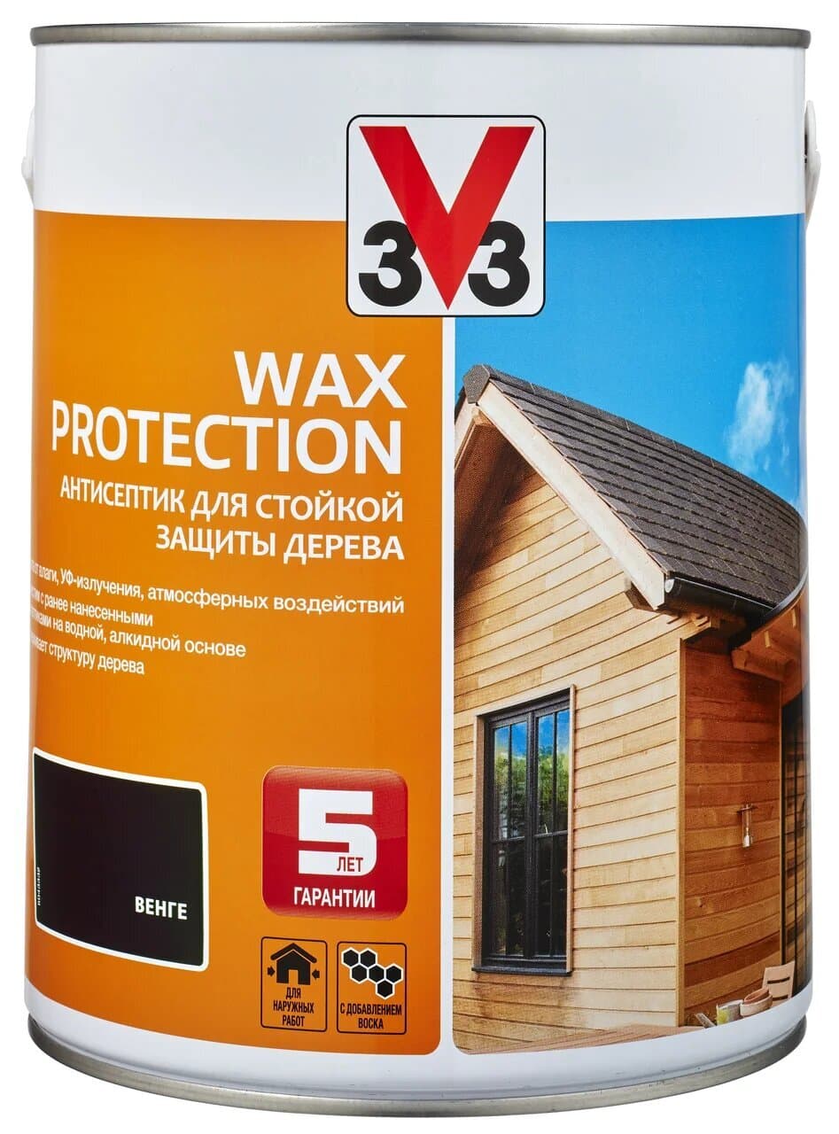 Антисептик для дерева V33 с добавлением воска WAX PROTECTION Венге 0,9 л. 1