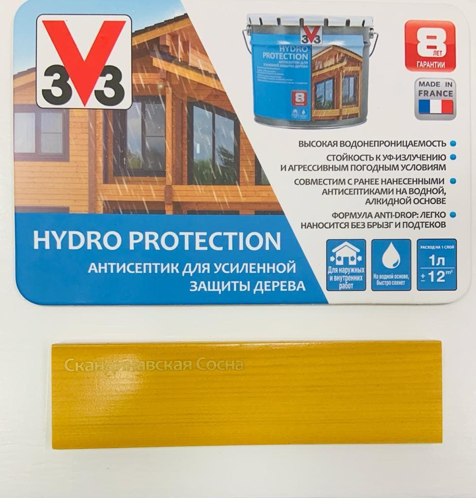 Антисептик V33 для дерева HYDRO PROTECTION полуглянцевый Скандинавская сосна 0,9л. 2