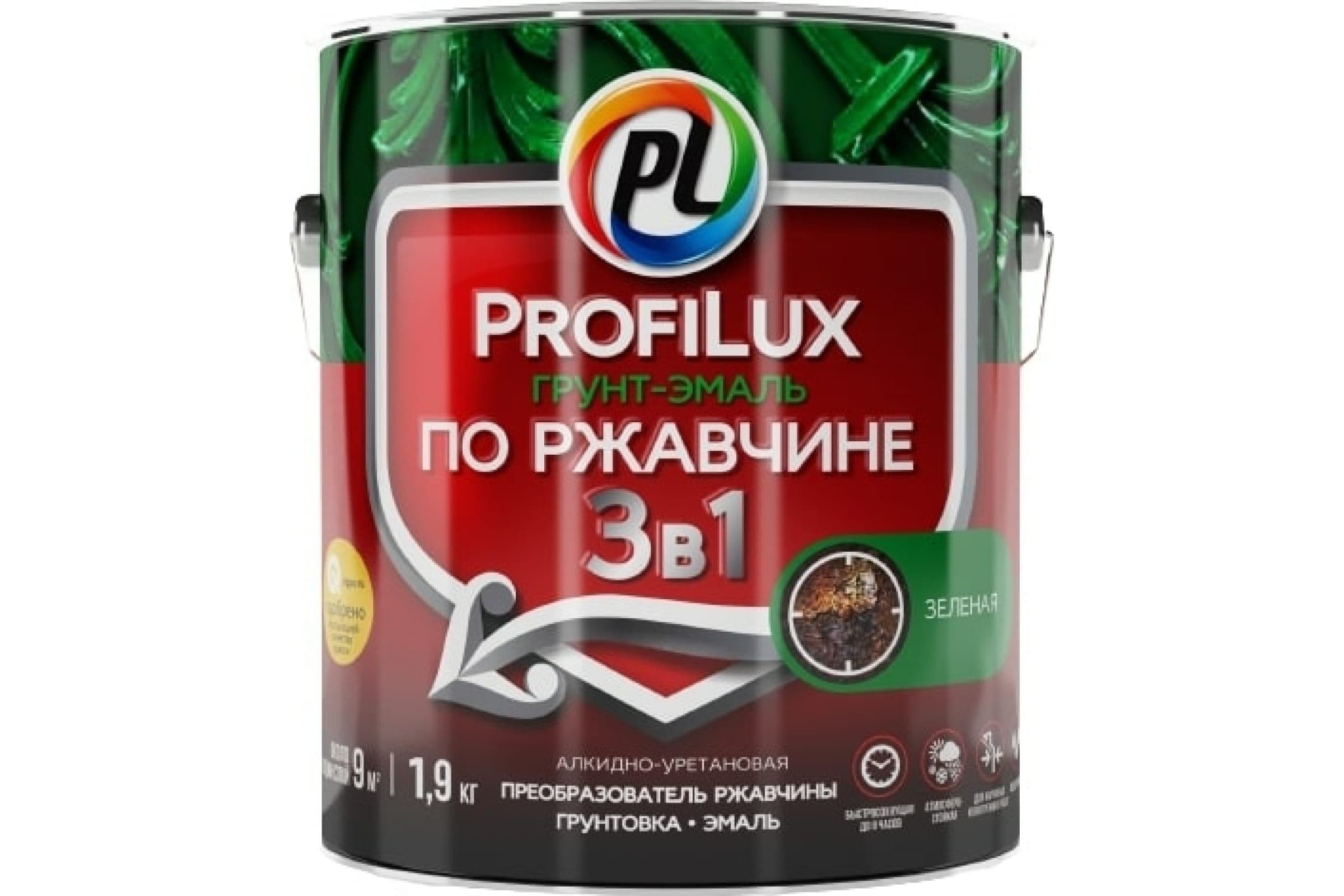 Грунт-эмаль на ржавчину 3 в 1 Profilux полуматовая зелёная 1,9 кг. 2