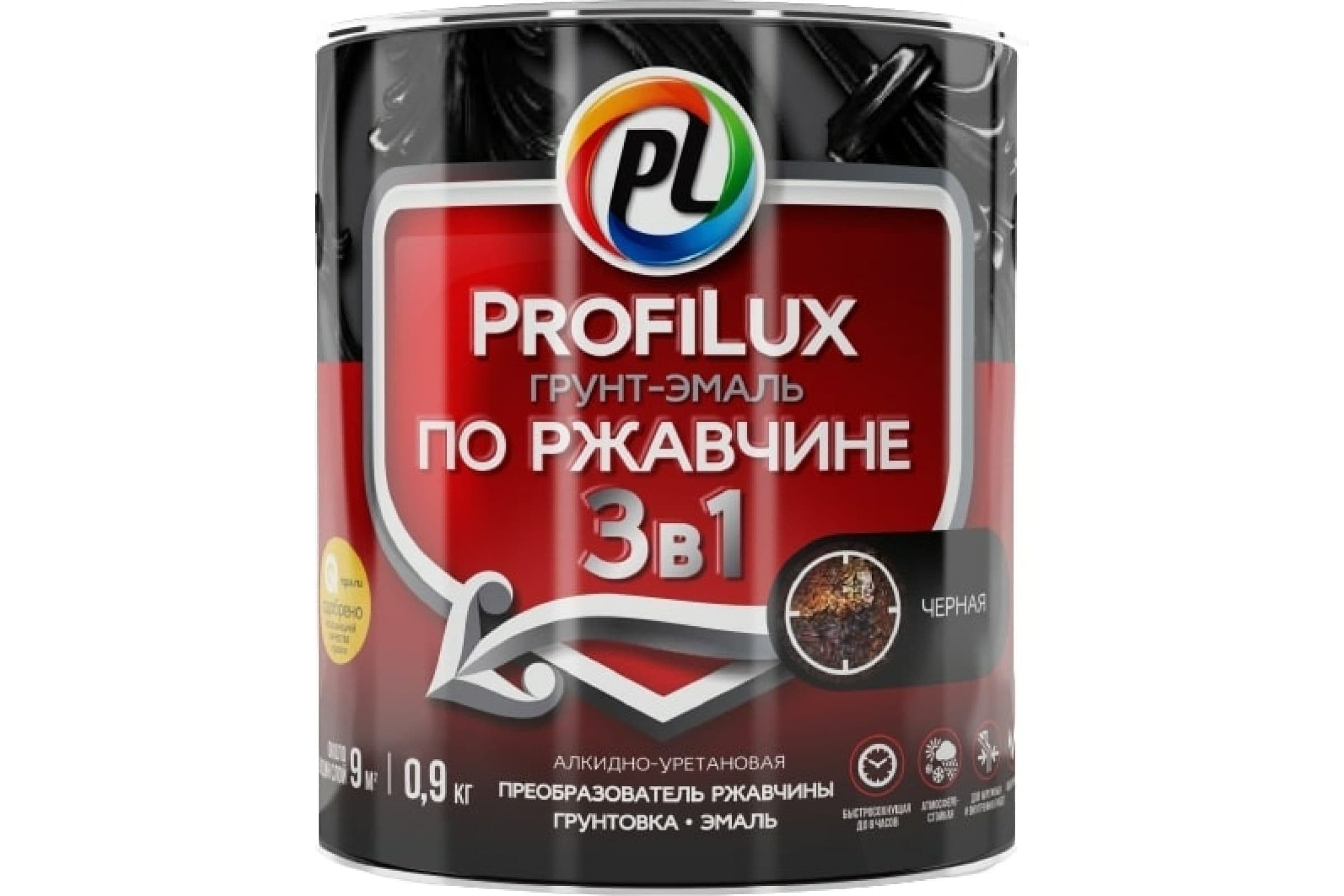 Грунт-эмаль на ржавчину 3 в 1 Profilux полуматовая чёрная 0,9 кг. 2