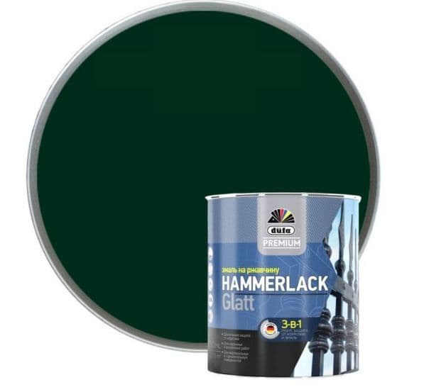 Эмаль на ржавчину Dufa Premium Hammerlack 3-в-1 гладкая RAL 6005 зеленая 0,75 л. 1