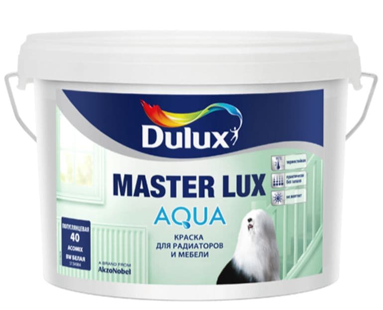 Краска для радиаторов и мебели водно-дисперсионная Dulux Master Lux Aqua 40 полуглянцевая база BW 2,5 л. 2