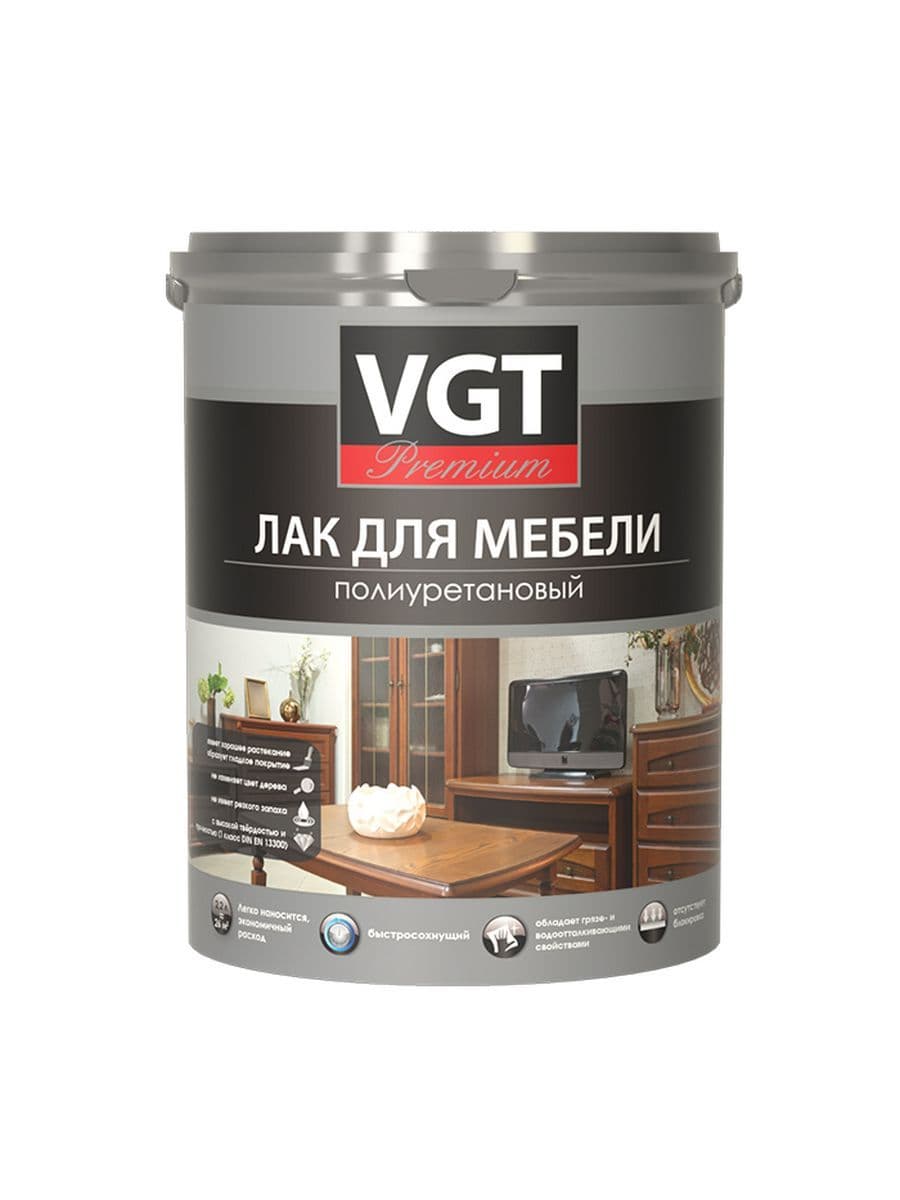 ВГТ Премиум/ Лак для мебели VGT полиуретановый PREMIUM глянцевый 9 кг 1