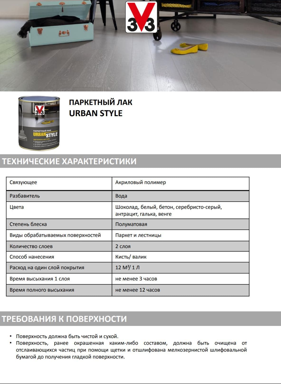 Лак акриловый для пола URBAN STYLE полуматовый антрацит 0,75л 5