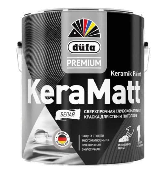 Краска для стен и потолков сверхпрочная Dufa Premium KeraMatt Keramik Paint глубокоматовая база 1 0,9 л 1