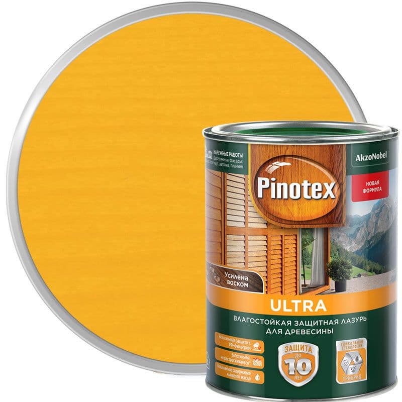 Пропитка декоративная для защиты древесины Pinotex Ultra AWB полуглянцевая калужница 1 л 1