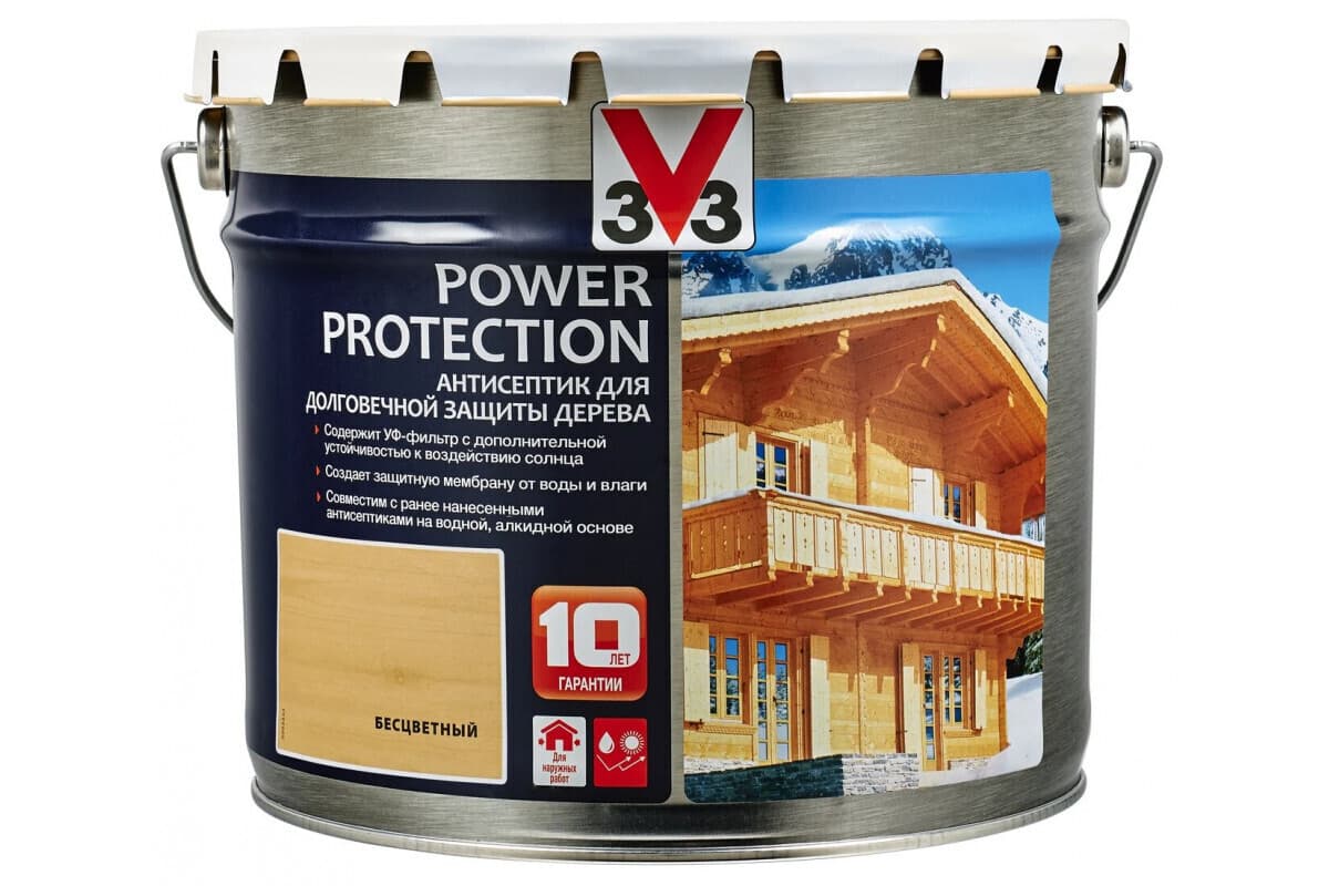 Антисептик V33 для дерева POWER PROTECTION полуглянцевый Бесцветный 9л. 1