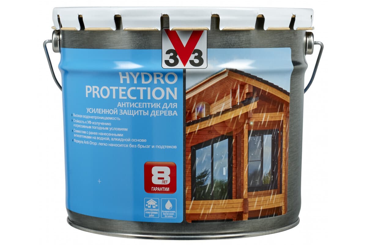 Антисептик V33 для дерева HYDRO PROTECTION Бесцветный 9 литров 1