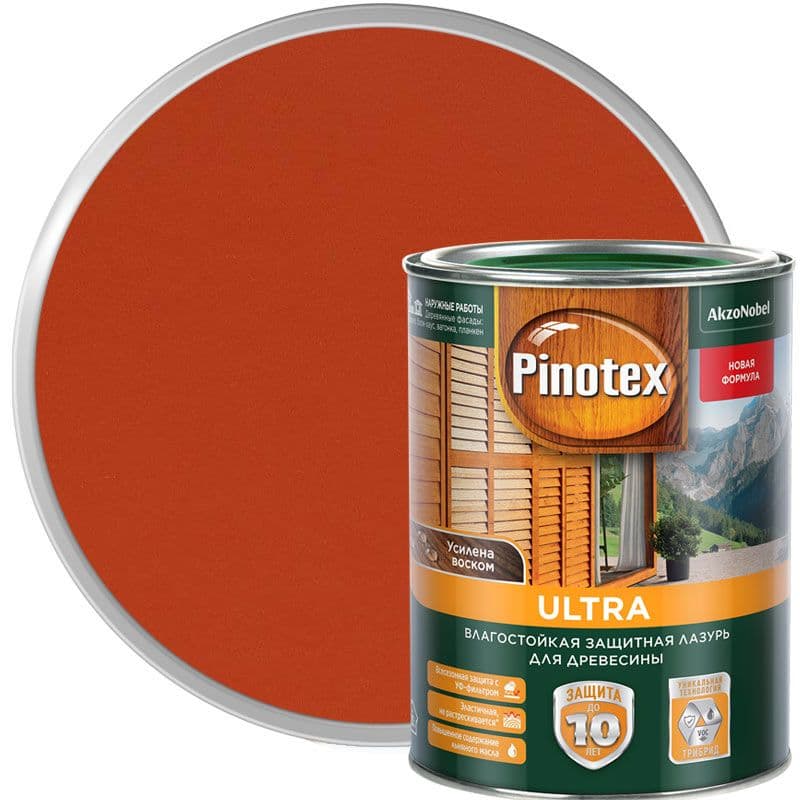 Пропитка декоративная для защиты древесины Pinotex Ultra AWB полуглянцевая рябина 1 л. 1