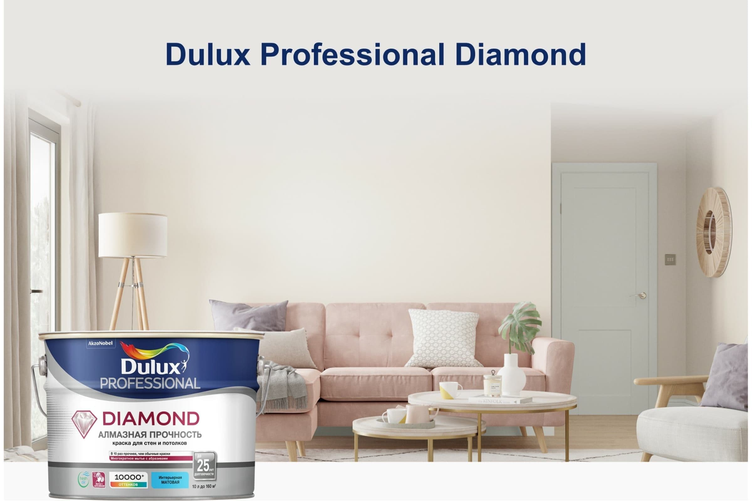 Краска для стен и потолков водно-дисперсионная Luxium Diamond Matt матовая база BW 2,5 л. 5