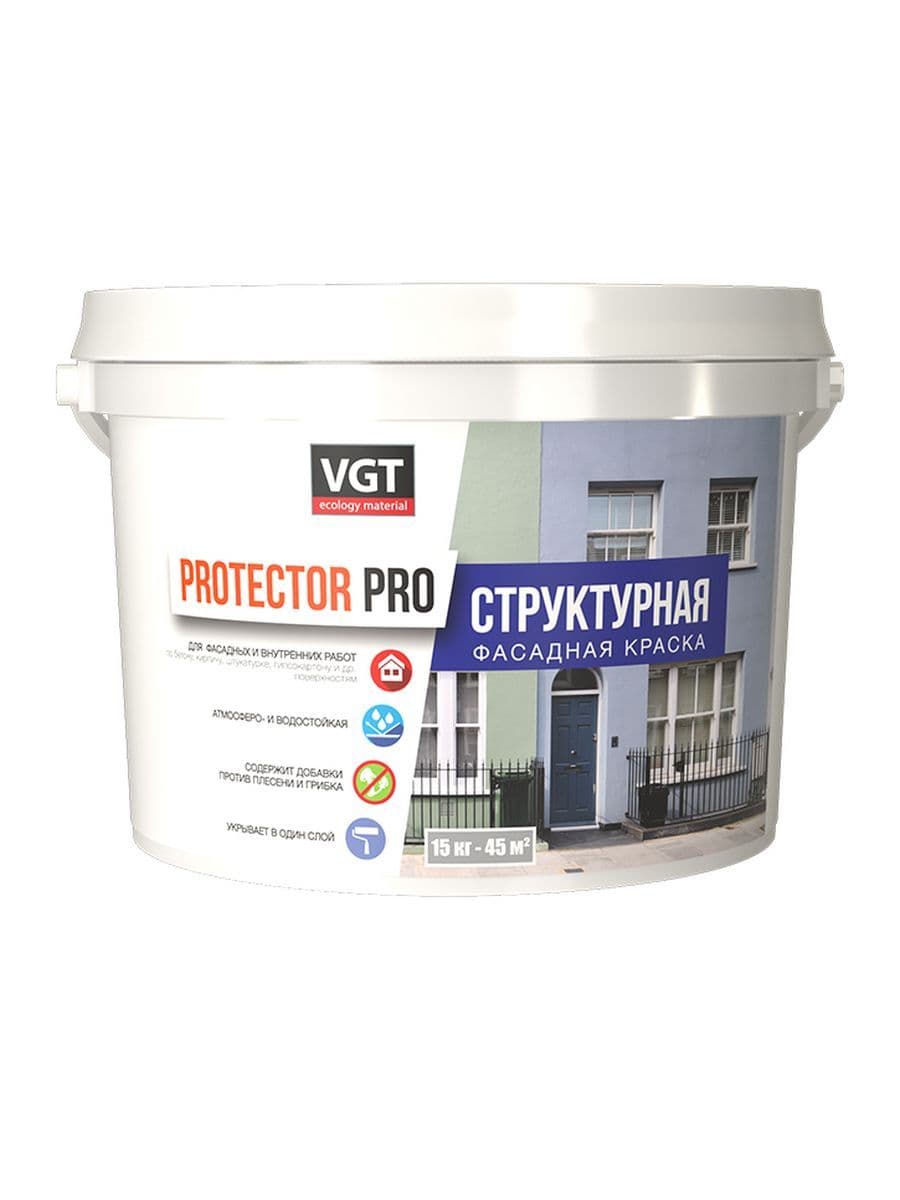 ВГТ ПротекторПРО/ Краска структурная VGT "ProtektorPRO" фасадная 15 кг 1