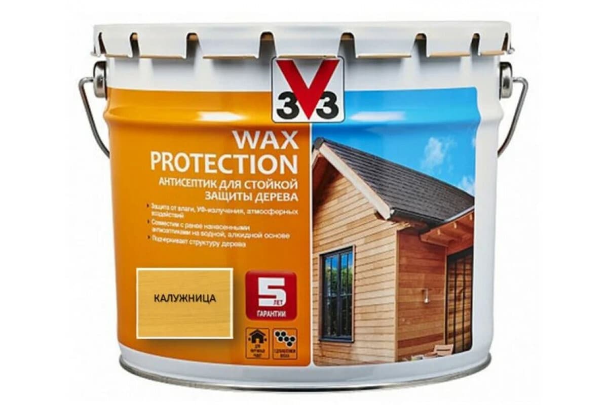 Антисептик для дерева V33 с добавлением воска WAX PROTECTION полуглянец Калужница 9л 1