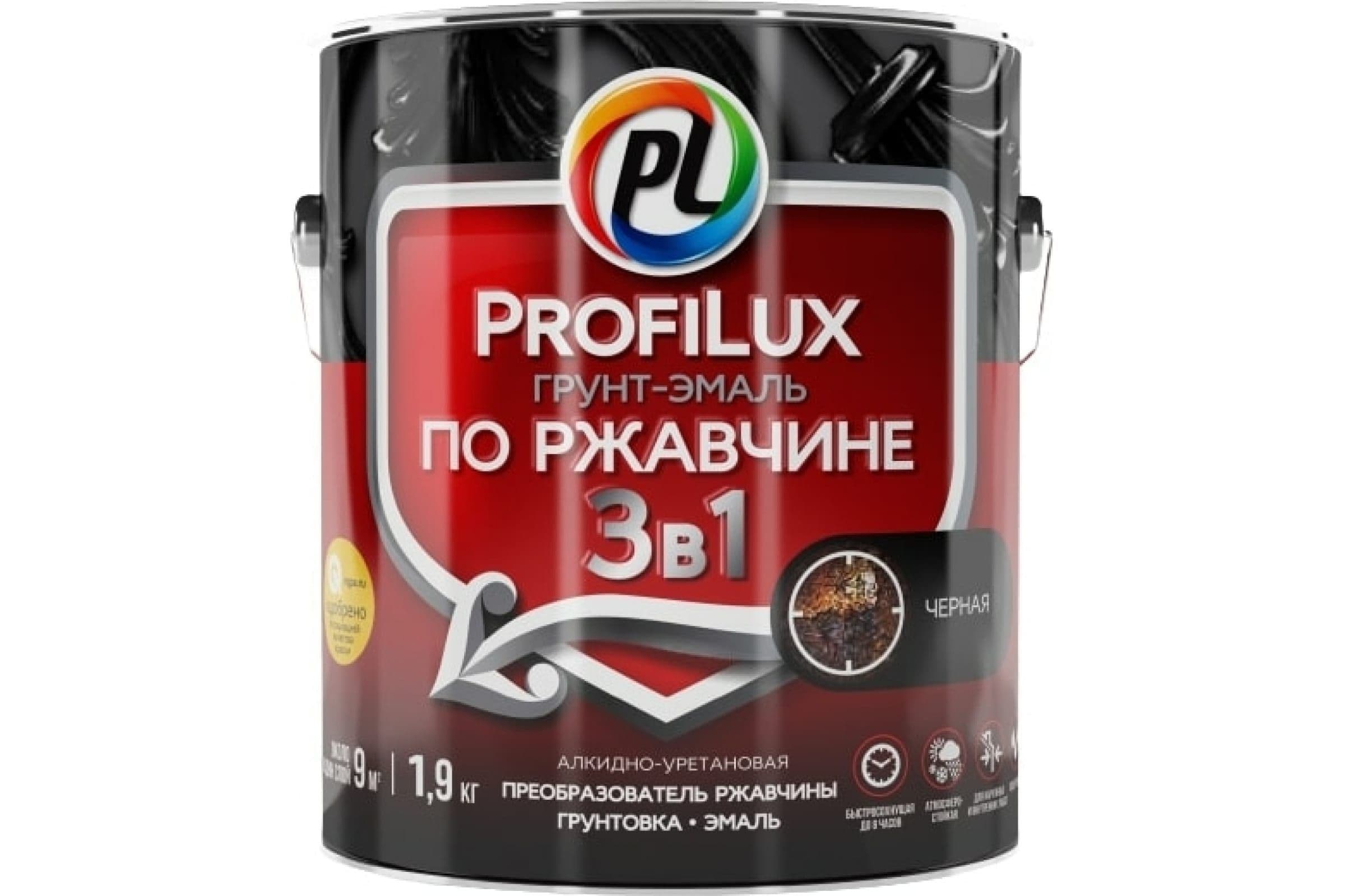 Грунт-эмаль на ржавчину 3 в 1 Profilux полуматовая чёрная 1,9 кг. 2