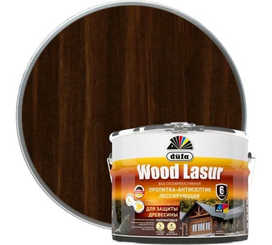 Пропитка-антисептик лессирующая для защиты древесины Dufa Wood Lazur палисандр 9 л 1
