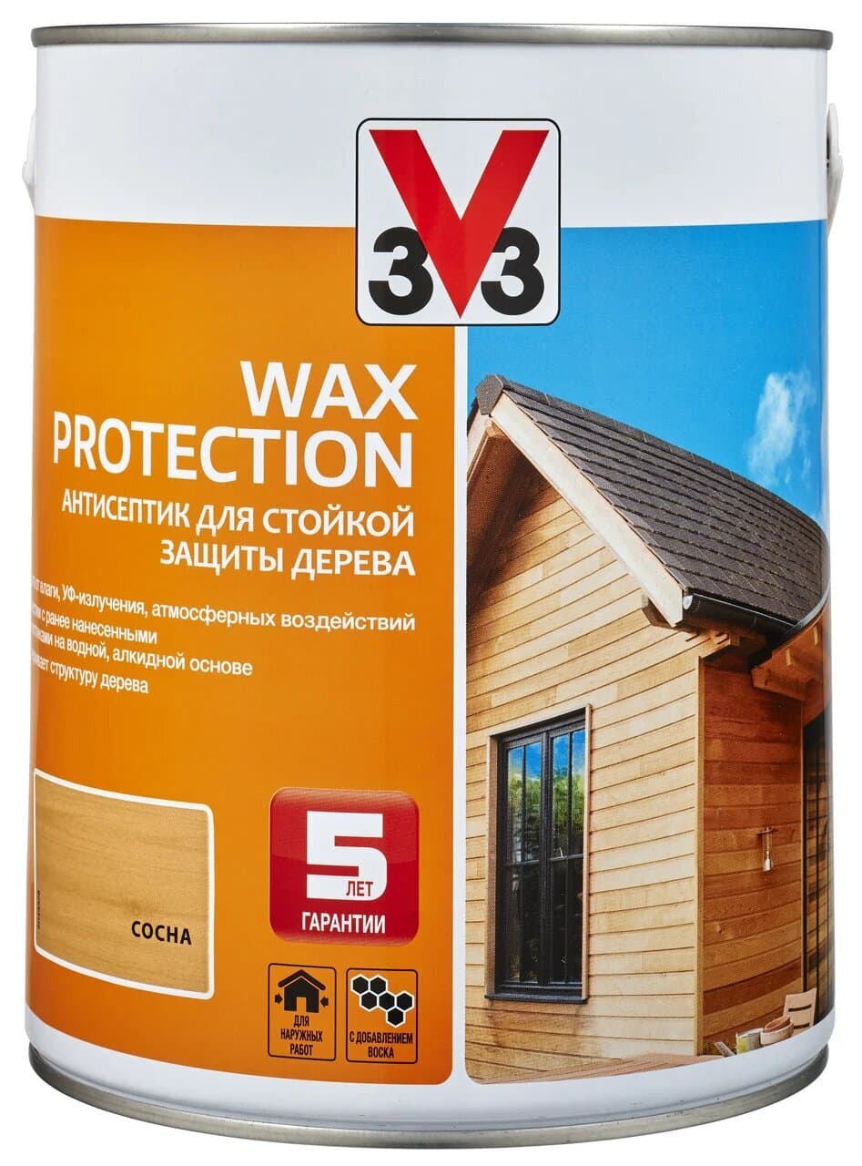 Антисептик для дерева V33 с добавлением воска "WAX protection" Сосна 0,9 л. 1