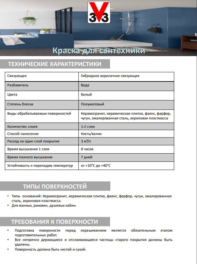 Белая краска V33 для сантехники с защитным покрытием лак БЕЛАЯ 1 литр 3
