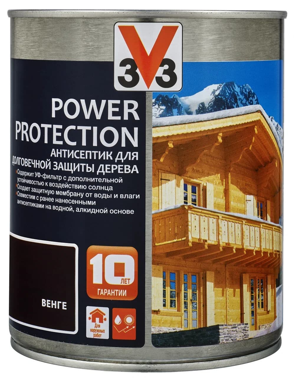 Антисептик V33 для дерева POWER PROTECTION полуглянцевый Венге 0,9л. 1