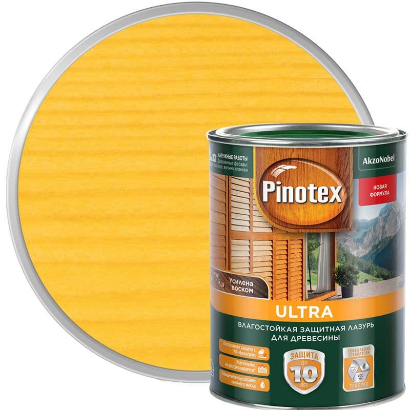 Пропитка декоративная для защиты древесины Pinotex Ultra AWB полуглянцевая сосна 1 л. 1